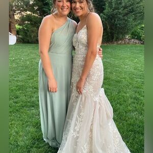 Birdy Grey One-Shoulder Dress in Soft Green